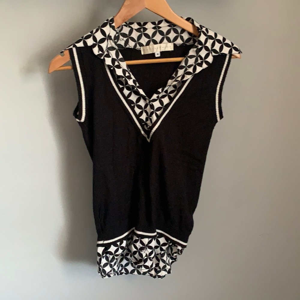 Bette Paige Black & White Shirt Tank Sweater